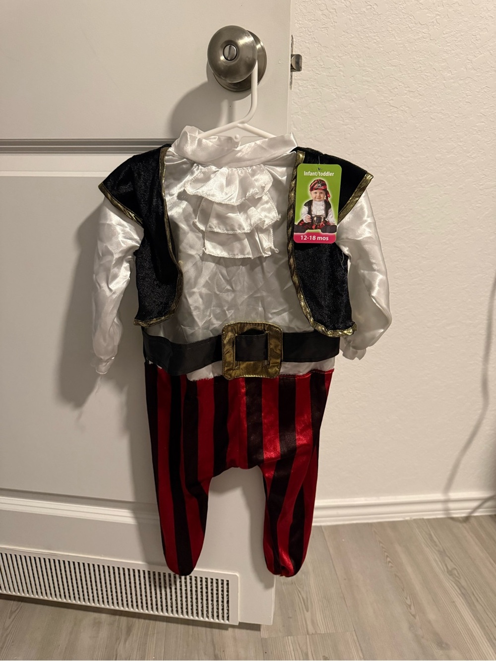 Infant Pirate Costume - Red & Black Stripes with White Shirt